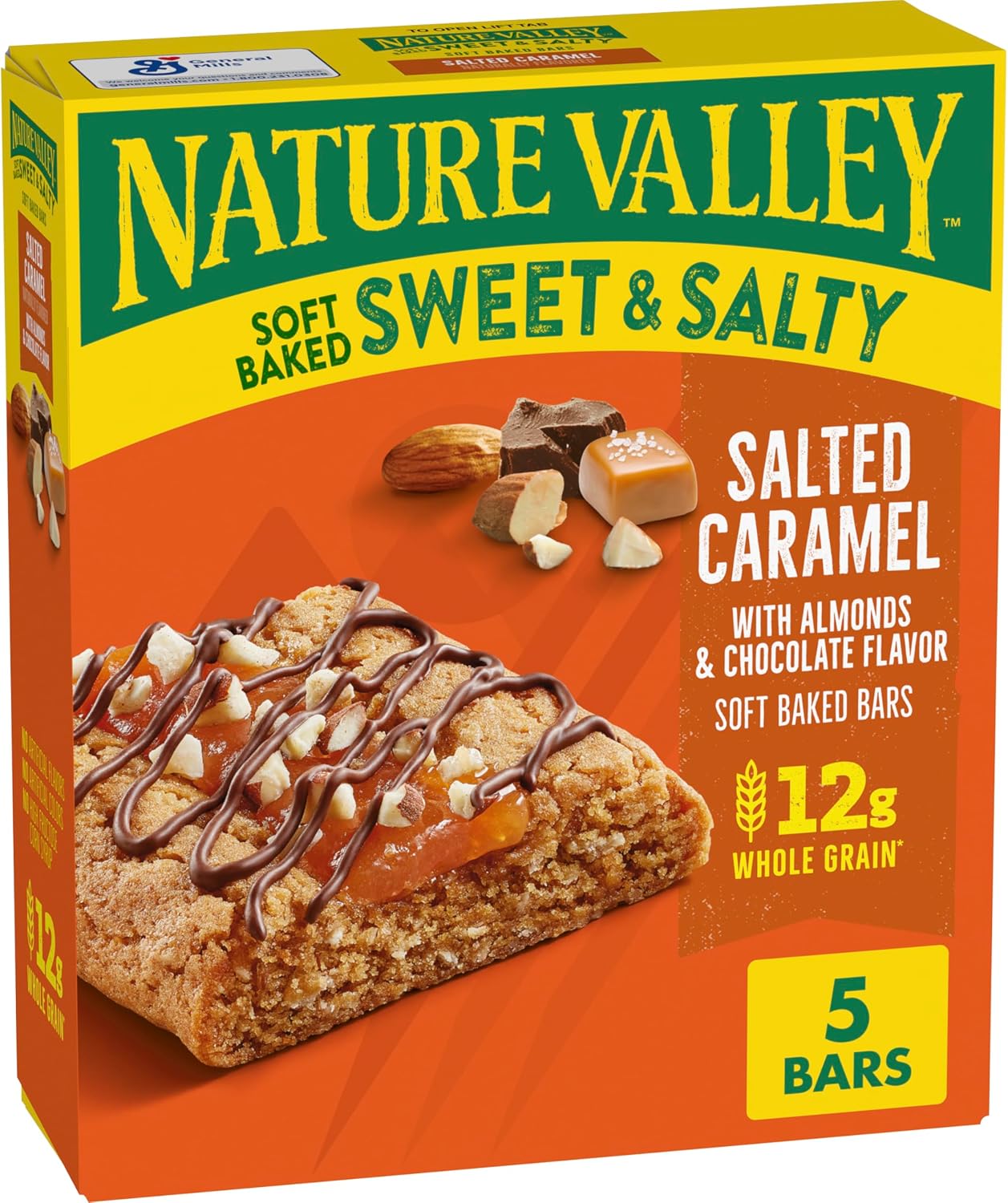 Nature Valley Soft Baked Sweet and Salty Bars, Salted Caramel, Made with Whole Grain, 5 Bars, 6.2 oz