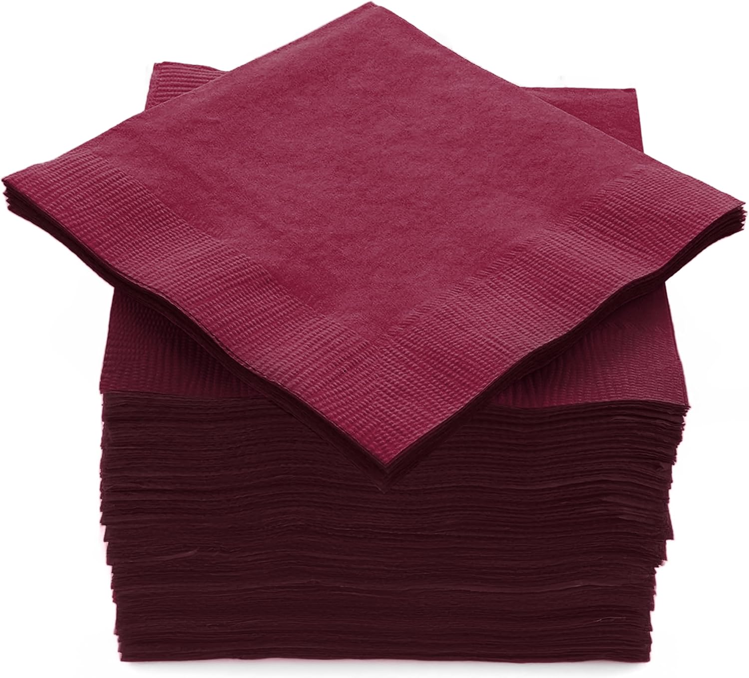 100 Pack Burgundy Beverage Napkins, Big Party Pack, 2 Ply, Ideal for Wedding, Party, Birthday, Dinner, Lunch, Cocktails. (5” x 5”) by Amcrate
