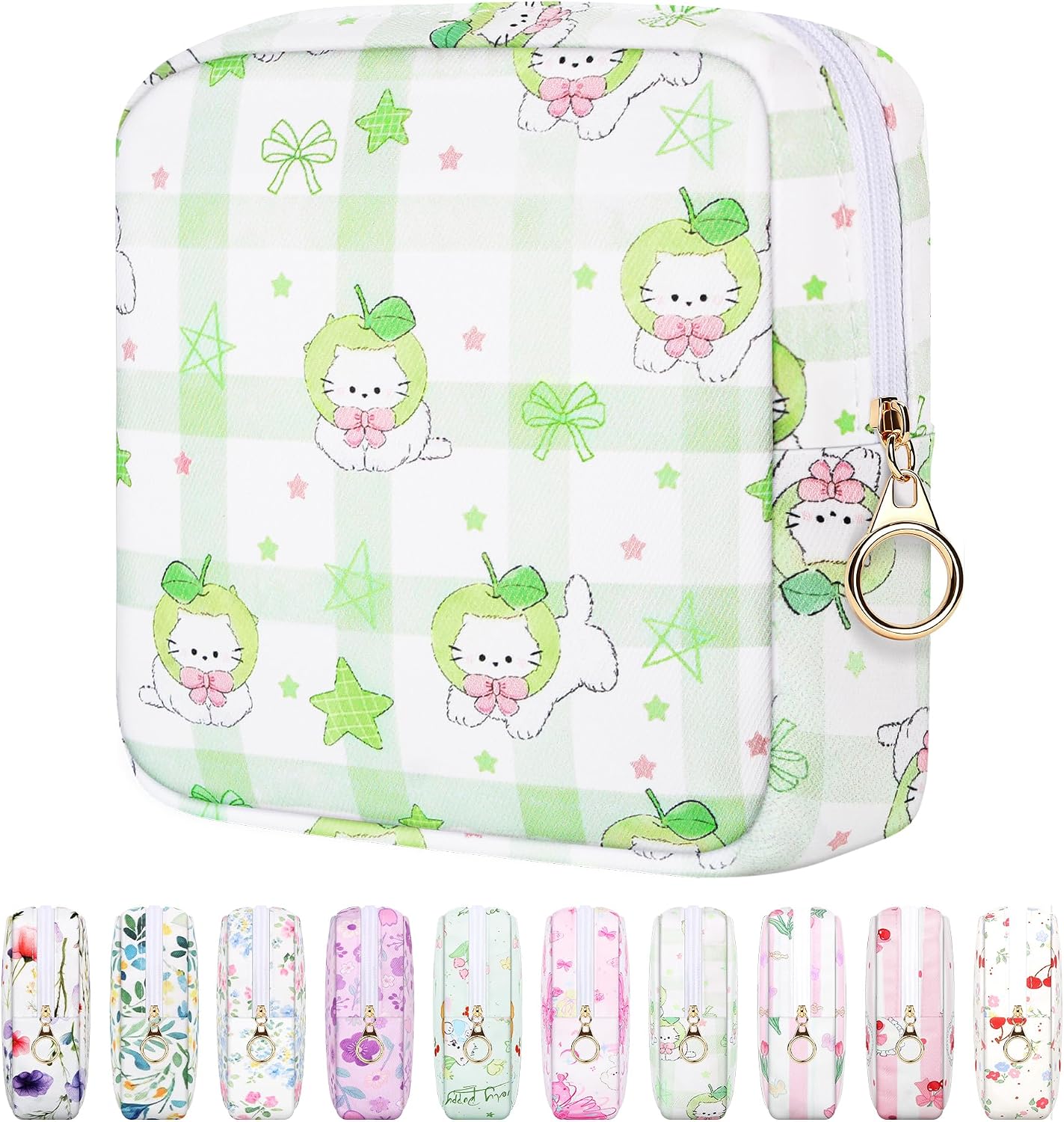 Likesing 5.1'' Sanitary Napkin Storage Bag, Canvas Period Pouches for Teen Girls Women, Period Bag Tampon Holder for Purse Feminine Menstrual Sanitary Pad Pouch(Green H9285)