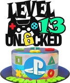 Level 13 Unlocked Sign Cake Topper - Happy 13th Birthday Level Up Thirteenth Cake Decorations for Video Game Controller Themed Kids Boy Girl Bday Party Supplies Double Sided