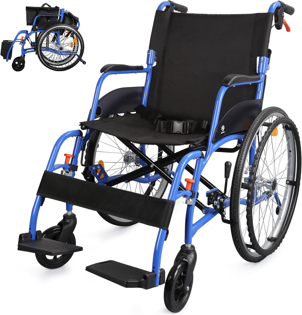 Wheelchairs for Adults, WHLICKS Premium Comfortable Transport Wheelchair Lightweight Foldable，25lb Portable Transfer Chair for Seniors with Swing-Away footrests and Anti Tipper, 264lb Capacity