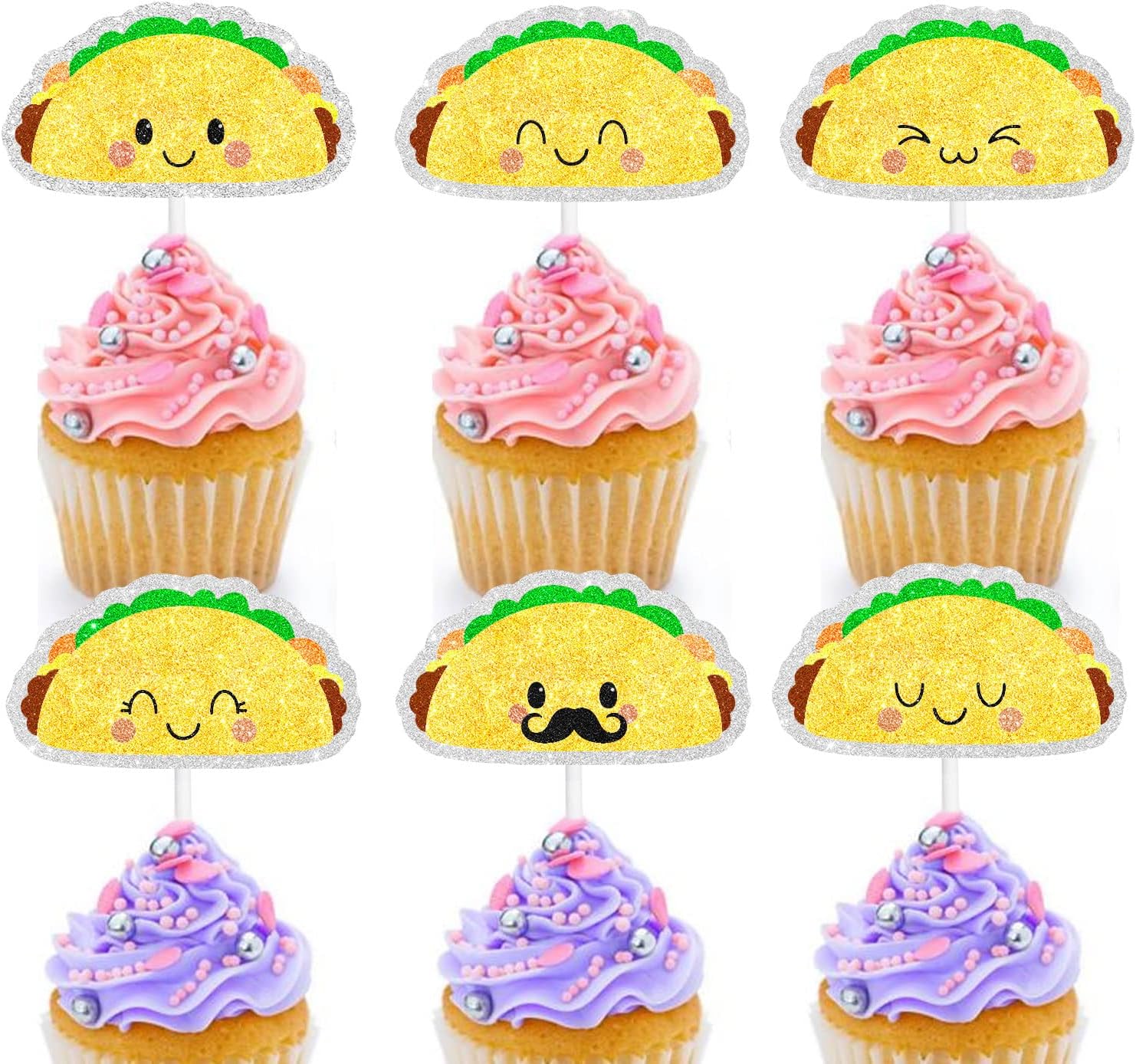 Mexico Taco Dessert Cupcake Toppers Mexican Fiesta Theme Cinco de Mayo Party Decorations - 18 Pcs Picks