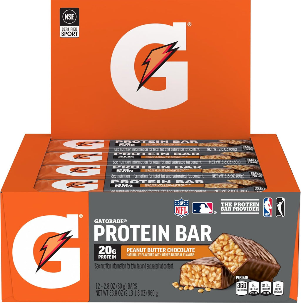 Gatorade Whey Protein Recover Bars, Peanut Butter Chocolate, 2.8 ounce bars (Pack of 12)
