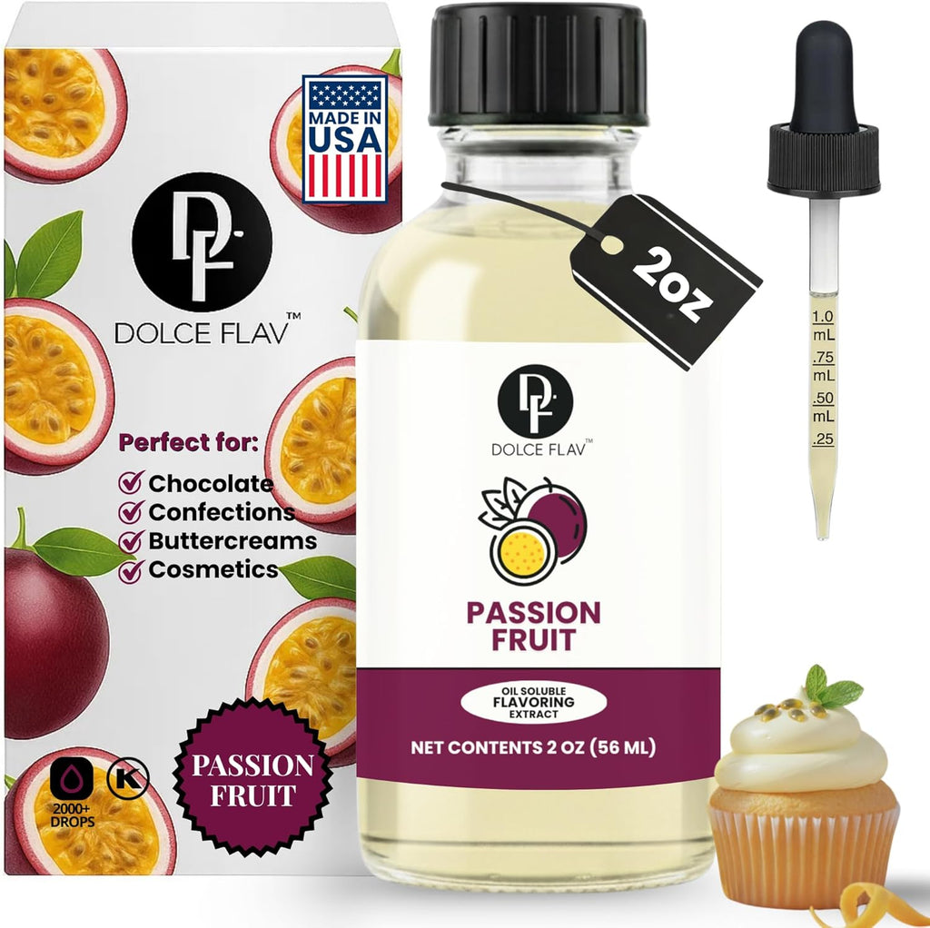 Dolce Flav Passion Fruit Extract - 2 Ounce Oil-Soluble Multipurpose Flavoring Ideal for Candy Making, Baking, Lip Balm, and Ice Cream - Passion Fruit Concentrate Perfect for Weight Management