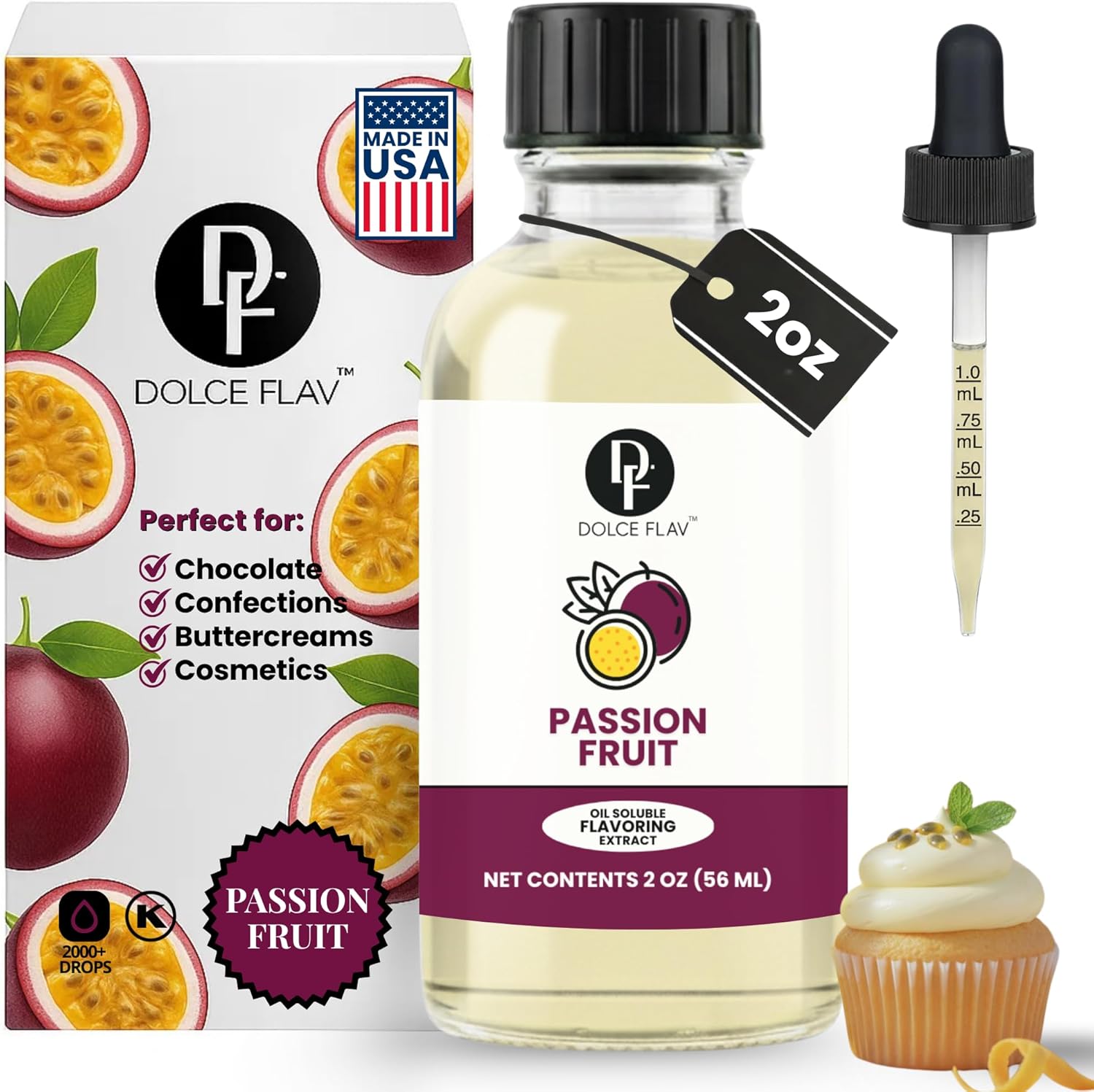Dolce Flav Passion Fruit Extract - 2 Ounce Oil-Soluble Multipurpose Flavoring Ideal for Candy Making, Baking, Lip Balm, and Ice Cream - Passion Fruit Concentrate Perfect for Weight Management