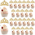 24 Pcs Crown Cupcake Toppers Gold Princess Cupcake Toppers Glitter Queen Crown Cupcakes Picks for Queen Princess Theme Baby Shower Girls Wedding Birthday Party Cake Decorations Supplies