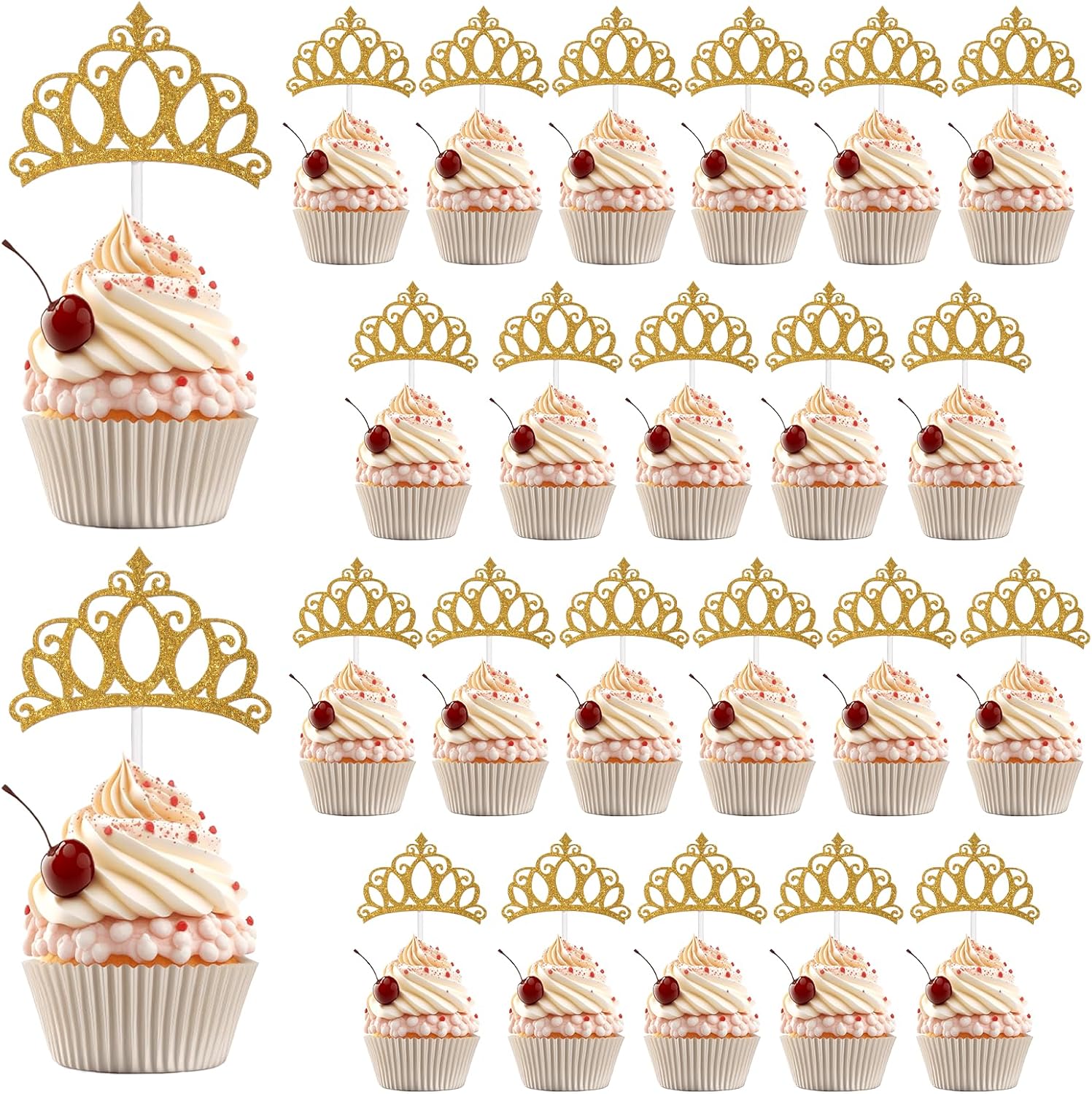 24 Pcs Crown Cupcake Toppers Gold Princess Cupcake Toppers Glitter Queen Crown Cupcakes Picks for Queen Princess Theme Baby Shower Girls Wedding Birthday Party Cake Decorations Supplies
