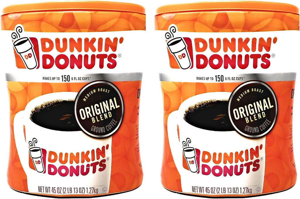 Dunkin Donuts Original Blend Ground Coffee - 90 oz Total - 45 oz Per Canister - Pack of 2 Canisters of Dunkin Donuts Ground Coffee - 100% Arabica Coffee - Medium Roast Coffee