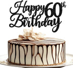 Rsstarxi 1 Pack Happy 60th Birthday Cake Topper Black Glitter Cheers to 60 Years Hello 60 Fabulous Cake Pick for It's My 60 Birthday Theme Celebrate Party Cake Decorations Supplies