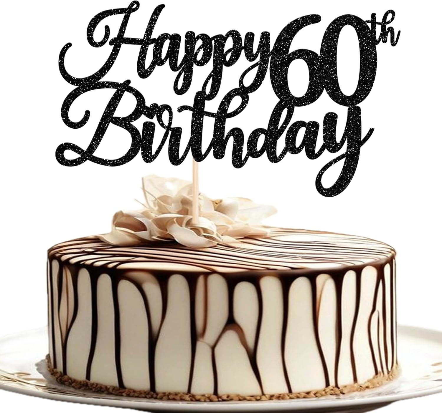 Rsstarxi 1 Pack Happy 60th Birthday Cake Topper Black Glitter Cheers to 60 Years Hello 60 Fabulous Cake Pick for It's My 60 Birthday Theme Celebrate Party Cake Decorations Supplies