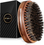 BFWood Boar Bristle Beard Brush - Black Wood Walnut Military Style, Men's Wooden Mustache Brush