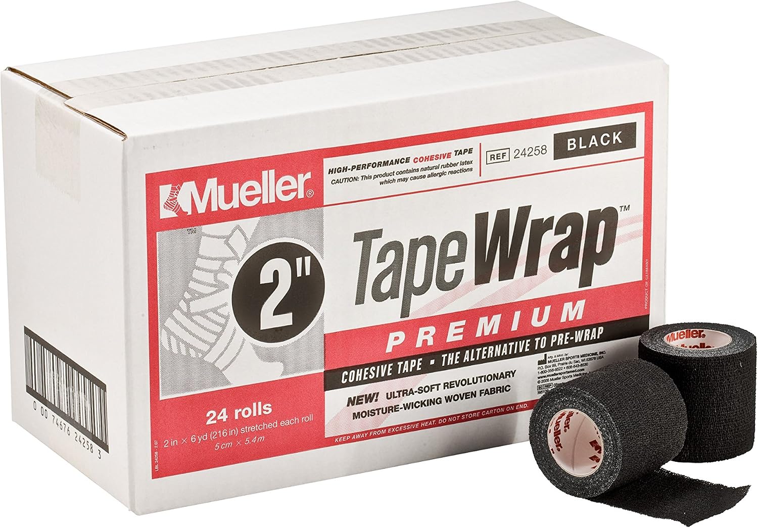 Mueller TapeWRAP Premium Cohesive Tape, 3� x 6 yd, Black, 24 Rolls