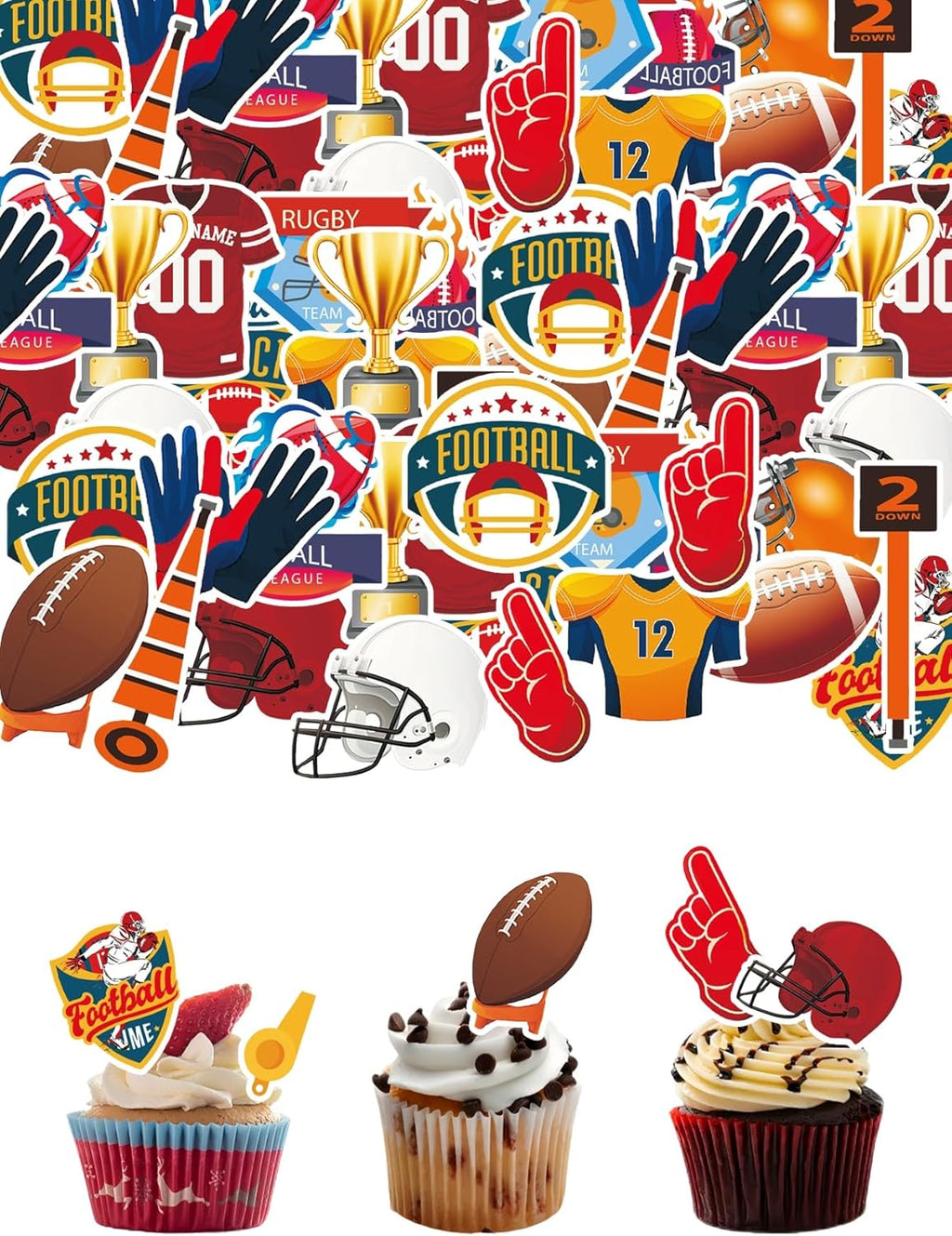 NICIFOAM 75 Pcs Edible Cake Decorations for Rugby Themed Cakes Decoration for Birthdays and Baby Showers Sports-Themed Cupcake Set