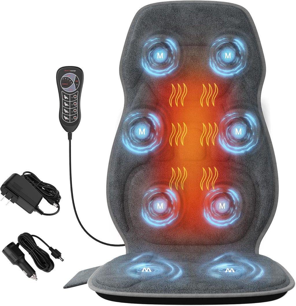 Back Massager with Soft Plush Fabric Cover, Massage Seat Cushion with 8 Vibration Motors & 2 Heating Levels, Chair Massager for Recliner, Office Chair, Sofa Use