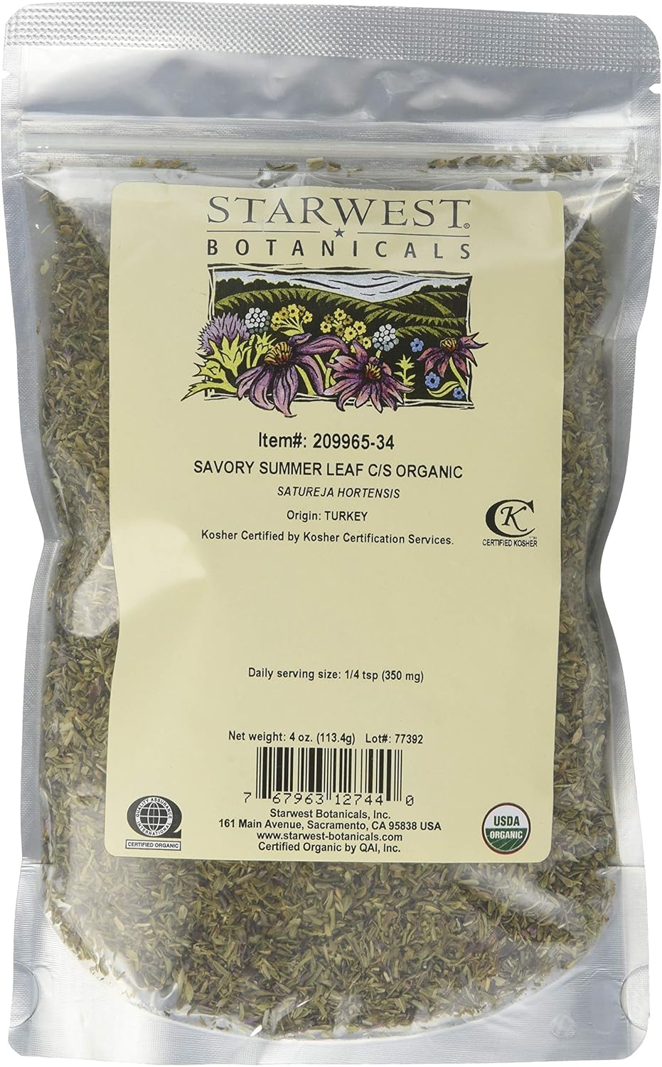 Starwest Botanicals Organic Savory Leaf Cut & Sifted, 4 Ounces