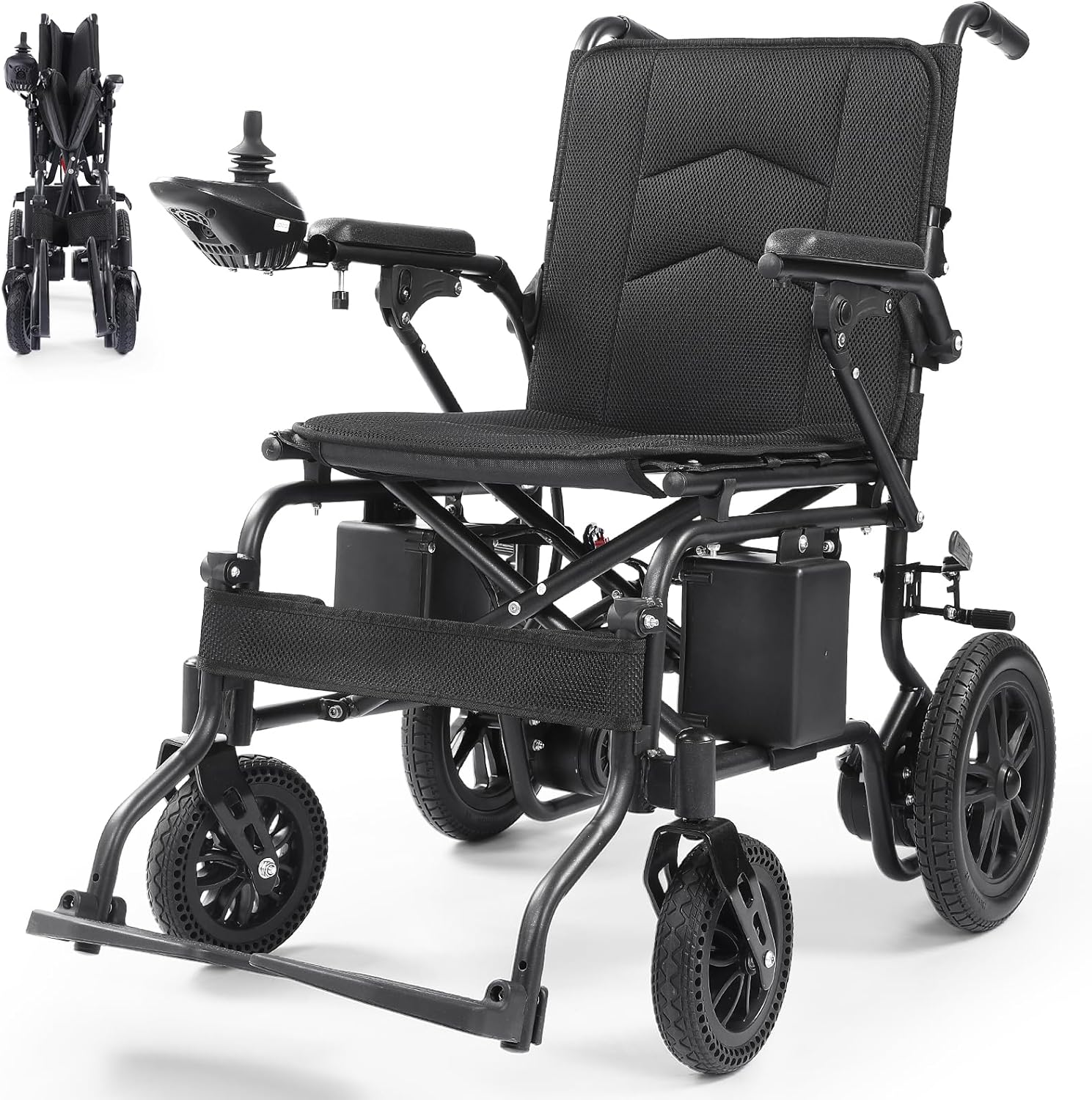15 Miles Electric Wheelchair for Adults, Foldable Motorized Wheelchair, Portable Power Wheelchairs for Senior, Black