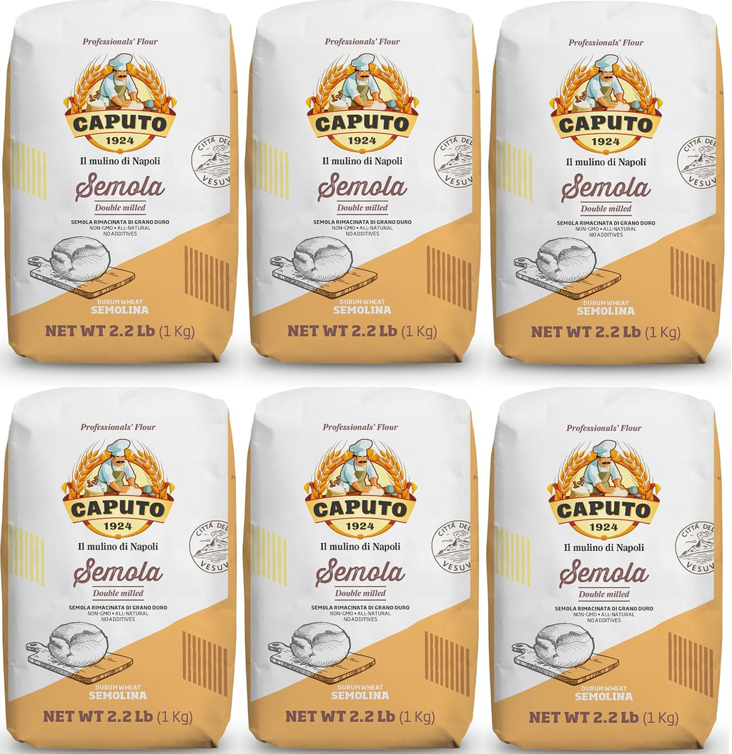 Antimo Caputo Semolina Wheat Flour 2.2 LB (Pack of 6) Bulk - Italian Durum Semola Di Grano - All Natural Dough for Fresh Pasta