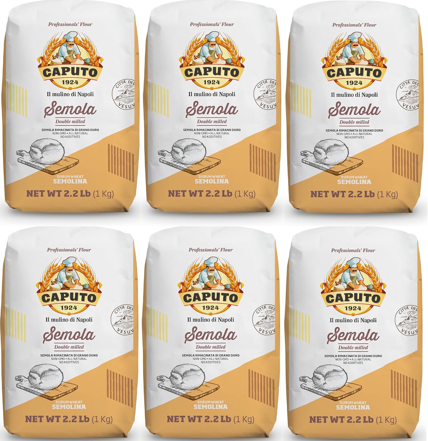 Antimo Caputo Semolina Wheat Flour 2.2 LB (Pack of 6) Bulk - Italian Durum Semola Di Grano - All Natural Dough for Fresh Pasta