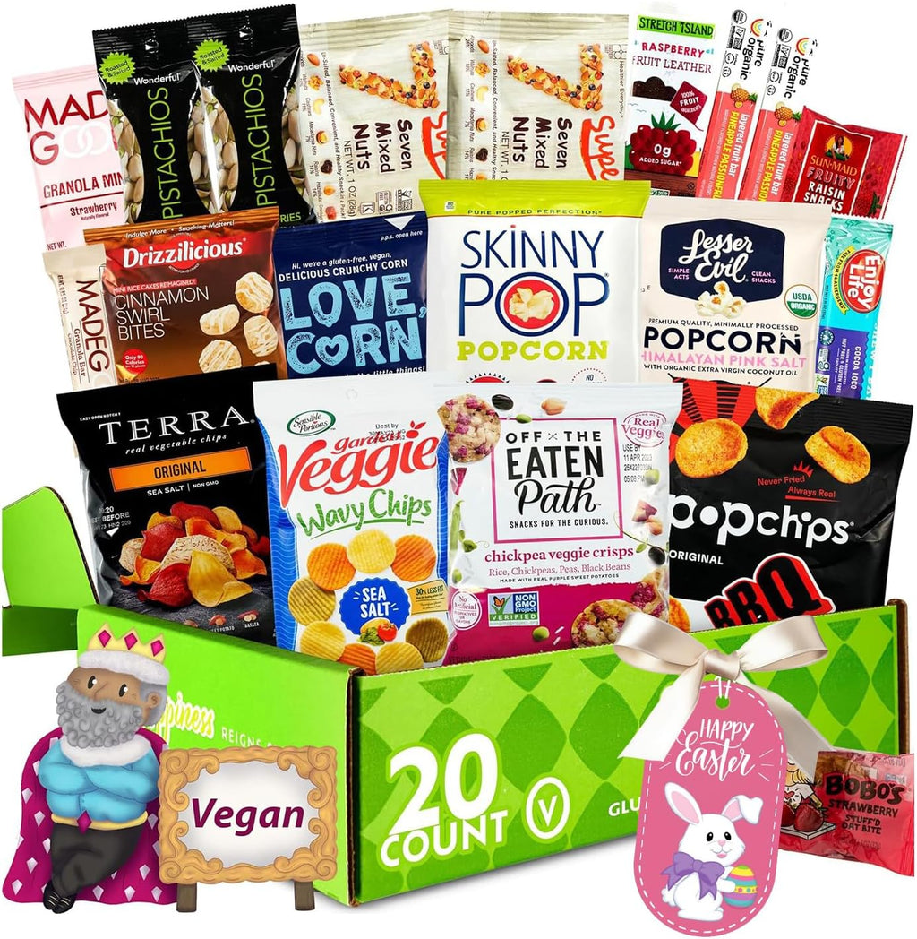 Gluten Free Palace Snack Attack Vegan Snacks Care Package – Healthy Easter Variety Pack – Plant-Based, Gluten Free, Dairy Free, Non-GMO Cookies, Bars, Chips, Puffs, Fruit & Nuts – Easter Gifts for Friends, Family & Loved Ones (20 Count)