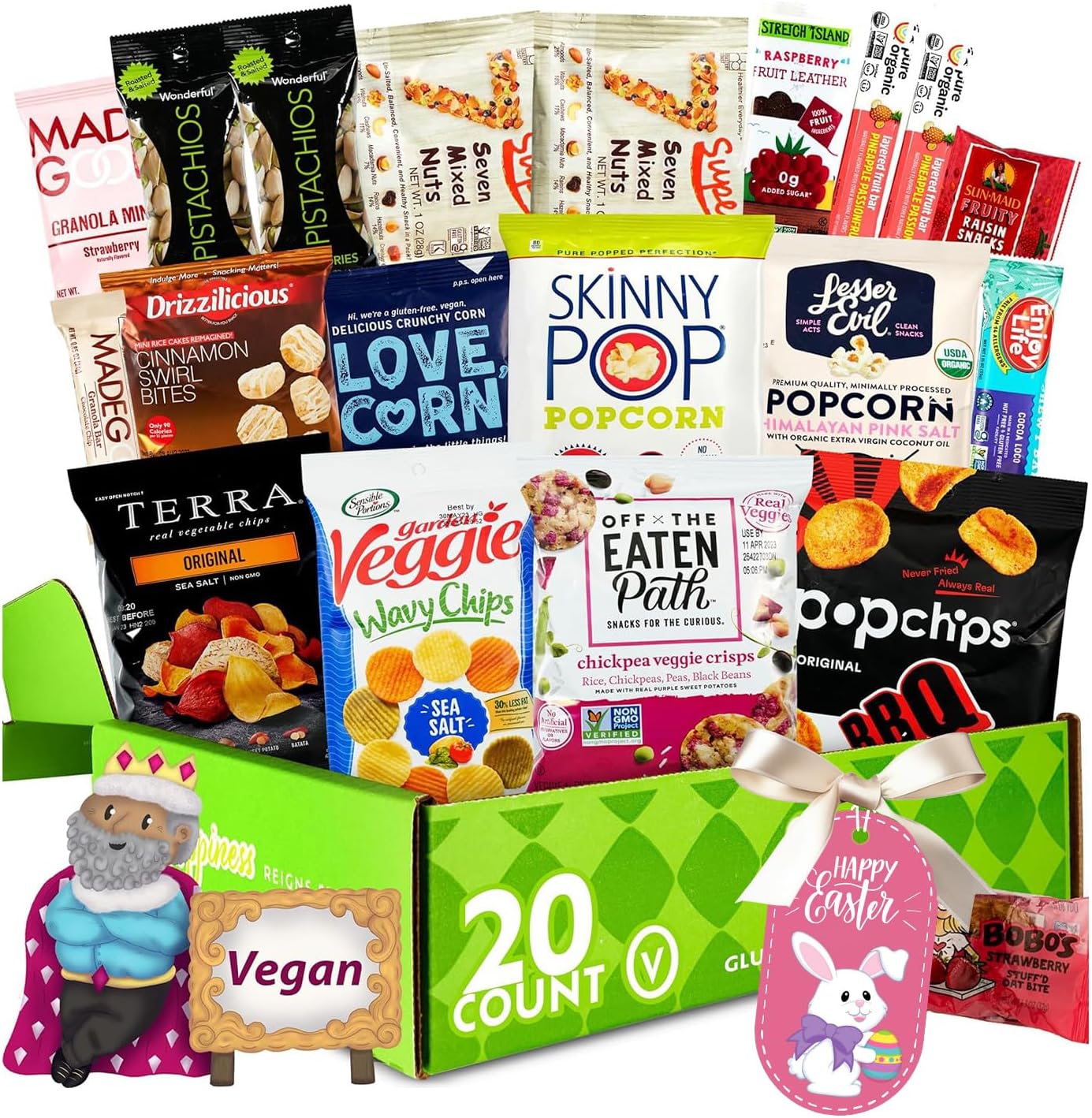 Gluten Free Palace Snack Attack Vegan Snacks Care Package – Healthy Easter Variety Pack – Plant-Based, Gluten Free, Dairy Free, Non-GMO Cookies, Bars, Chips, Puffs, Fruit & Nuts – Easter Gifts for Friends, Family & Loved Ones (20 Count)