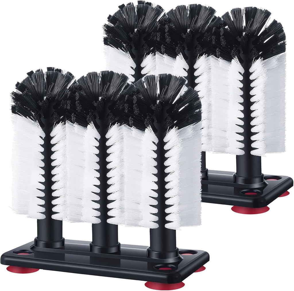 Havawish 2 Pack Water Bottle Cleaning Brush with Suction Base, 3 Head Bristle Bar Glass Washer for Sink, Cup Washer Brush Cleaner for Bar Beer Cup, Wine Glass(7.3 x 3.7 x 7.5)