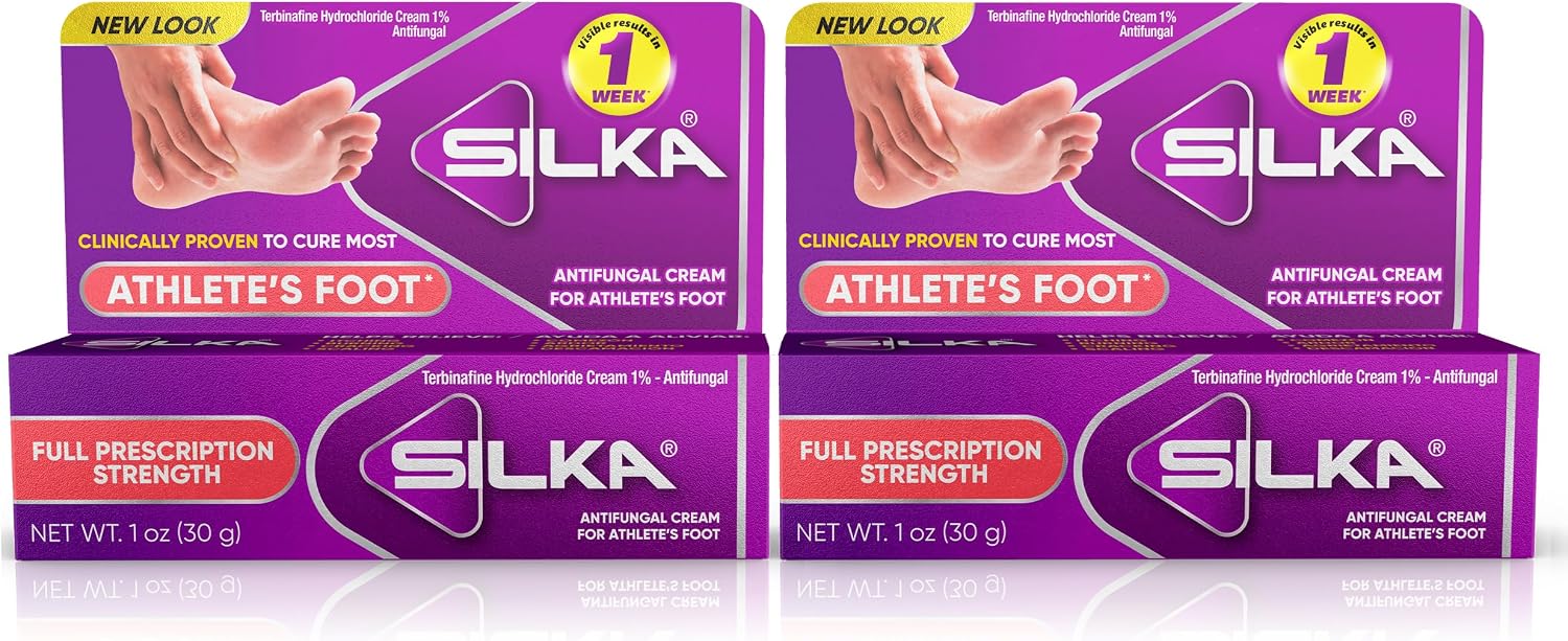 Silka Antifungal Cream, Clinical Anti-Fungus Foot Treatment, Results in 1 Week, Maximum Strength Athlete’s Foot Treatment, Jock Itch, Ringworm Treatment for Humans, Terbinafine Cream, 1oz- 2 Pack