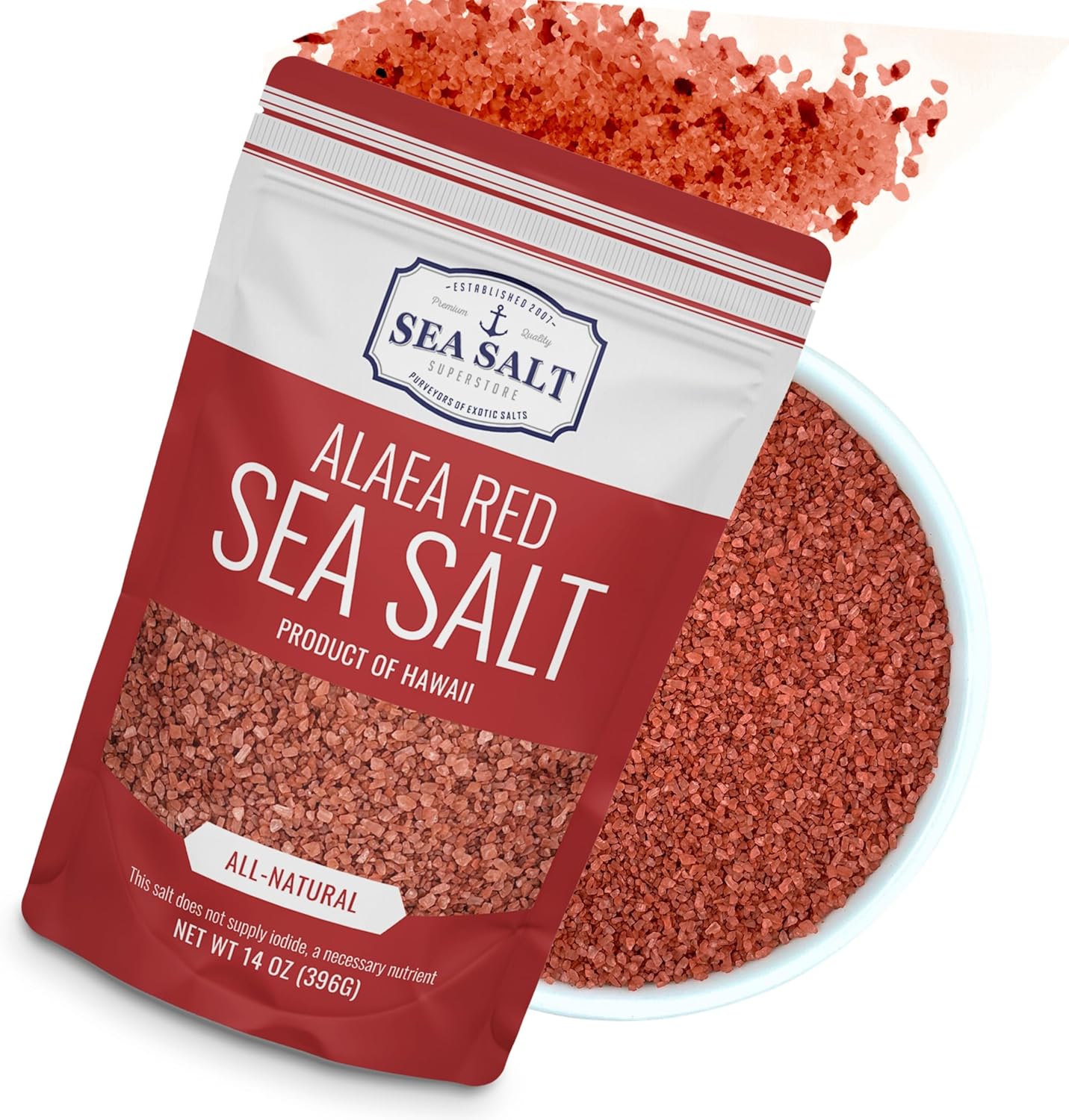 Alaea Red Salt Infused with Mineral-Rich Alaea Clay – Coarse Crystal Red Hawaiian Salt That Adds Color to Any Dish for Natural Finishing Use – 14 oz Bag