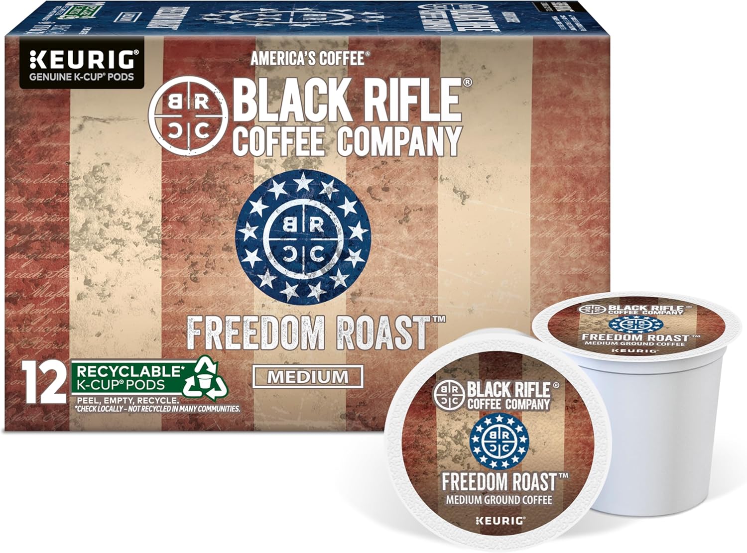 Black Rifle Coffee Company Freedom Blend, 12 Count, Medium Roast K Cups - Single Serve K Cups Coffee Pods - Kcup Pods Compatible with Keurig 1.0 & 2.0 - Made from Arabica Beans