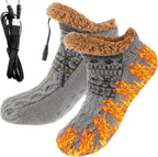 Electric Heated Fleece Socks for Men Women, Winter USB Heating Socks Foot Heater Anti-Slip Thermal Indoor Footwear Foot Warmer Fit for Women's 7.5-10.5 Men's 6-9