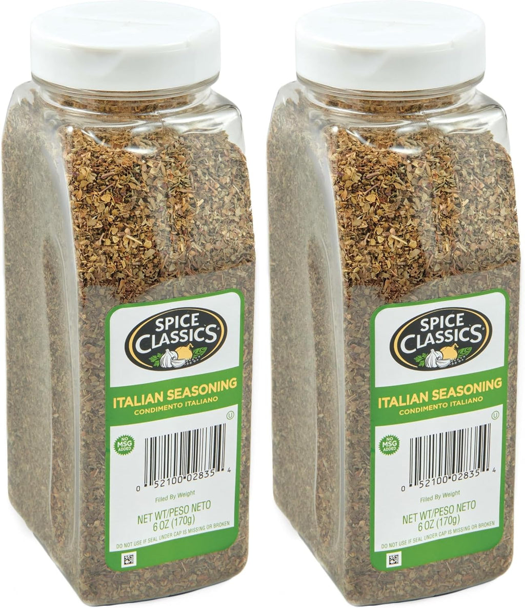 Spice Classics Italian Seasoning, 6 oz - One 6 Ounce Container of Italian Seasoning Spice for Authentic Italian Cooking, Perfect in Sauces, Vegetables, Pasta Dishes, Pizza and More (Pack of 2)
