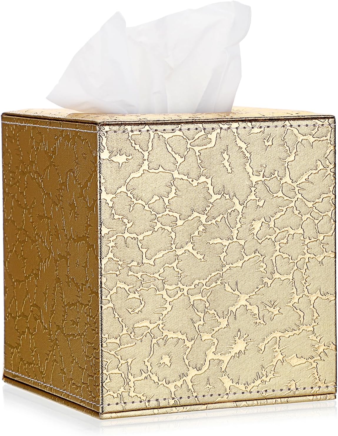 Sumnacon Square Leather Tissue Box Cover - Stylish Cube Tissue Box Holder with Magnetic Bottom, Decorative PU Tissue Box for Vanity Dresser Night Stand Table Countertop Home Office Car, Gold