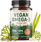 Vegan Omega 3 Algae Oil | Plant Based DHA EPA | Sustainably Sourced, No Carrageenan, Non GMO | Heart, Brain, and Eye Health | Fish Oil Alternative | Algae Omega 3 Supplement | 120 Softgel Capsules
