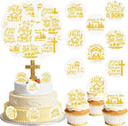 36PCS Edible Christmas Religious Nativity Cupcake Toppers Wafer Paper Happy Birthday Jesus Cupcake Picks Holy Nativity Toppers for Christmas Jesus Theme Party Decor Supplies (Pattern 3)