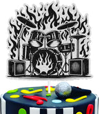 Rock cake topper 80s punk music, heavy metal rock theme happy birthday cake decoration, drummer birthday party for boys and girls drum set decoration, great gift for birthday