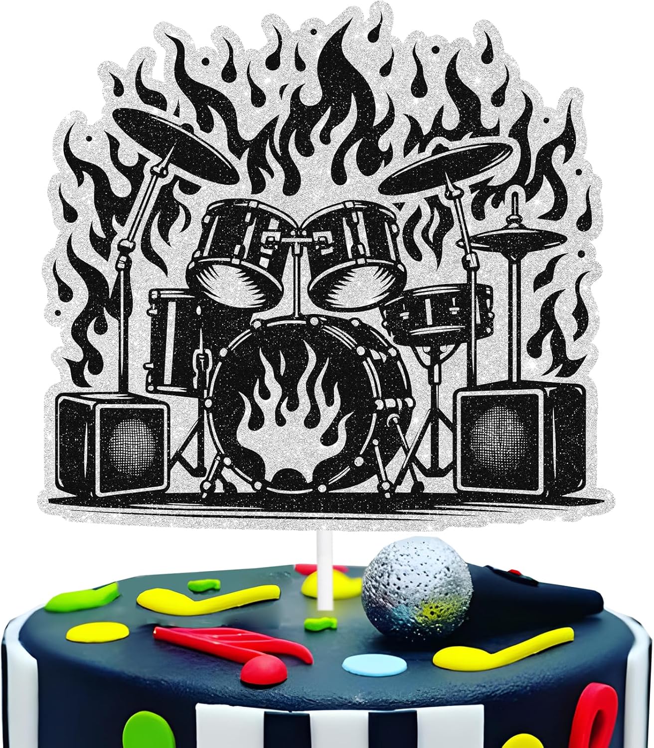 Rock cake topper 80s punk music, heavy metal rock theme happy birthday cake decoration, drummer birthday party for boys and girls drum set decoration, great gift for birthday