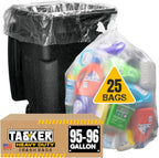 Tasker 95-100 Gallon Clear Trash Bags Heavy Duty | 25 Bags | Extra Large 96 Gallon Trash Bags Large Clear Can Liners, Large 90 Gal, 95 Gal, 96 Gal,100 Gallon Heavy Duty Trash Can Liners