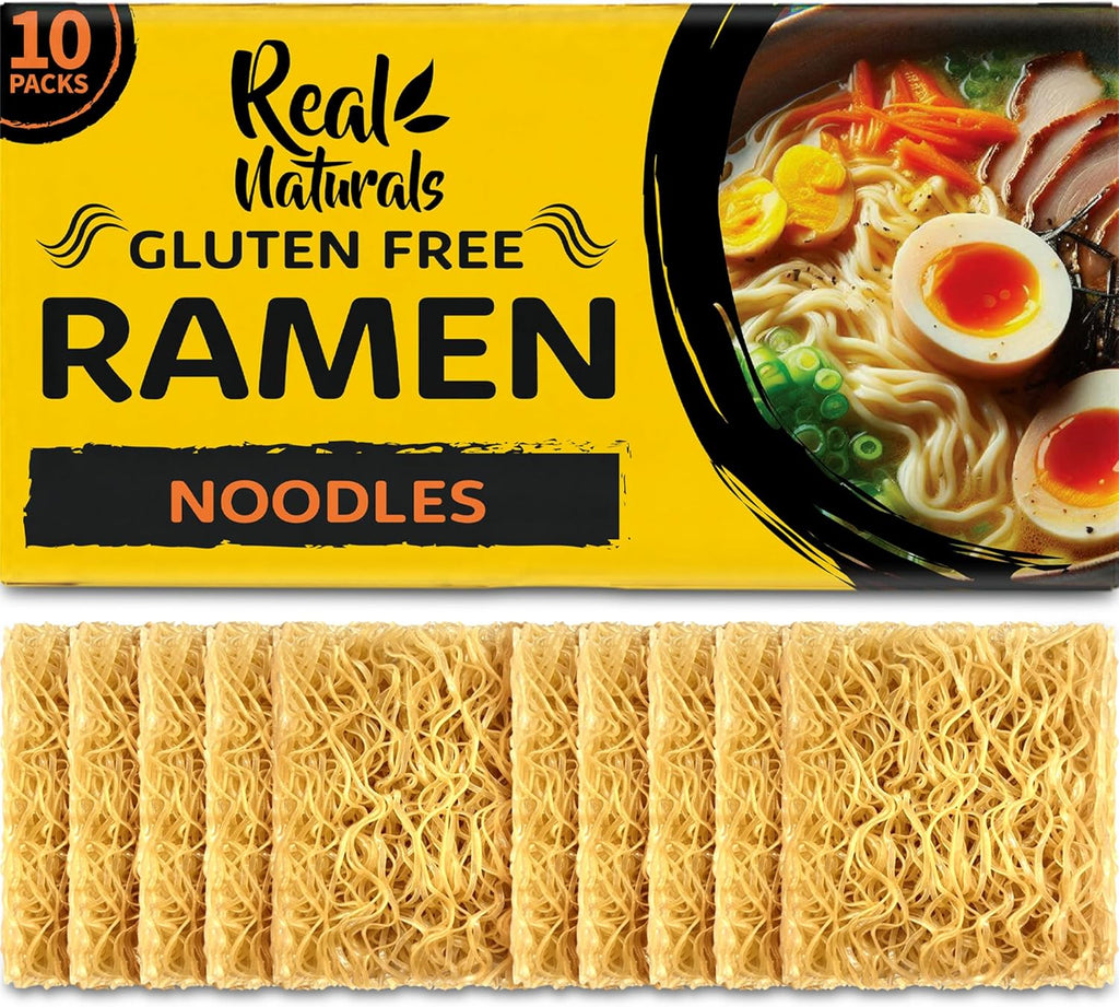 Gluten free ramen noodles (10 packs) gf gluten free noodles vegan healthy brown rice noodle. Low sodium ramen plain noodle no seasoning. Gluten-free pasta Japanese food yakisoba lo mein. Real Naturals