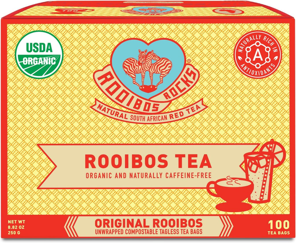 Rooibos Rocks Herbal Tea Bags - Naturally Sweet Red Rooibos Tea Organic for Children & Pregnant Women - Low Tannin, Gluten-Free and Caffeine Free Bags - Sustainably and Ethically Farmed - 100 Count