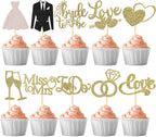 60 Pcs Bride to be Cupcake Toppers,Glitter Wedding Cupcake Toppers I Do Love Heart Ring Cupcake Picks for Bridal Shower Wedding Engagement Party Supplies,Gold