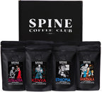 Spine Coffee Club LLC 4-Pack Gourmet Coffee Sampler Gift Box Set with Ethiopia, Sumatra, Guatemala, Kenya Single Origin Selection – Ground Coffee
