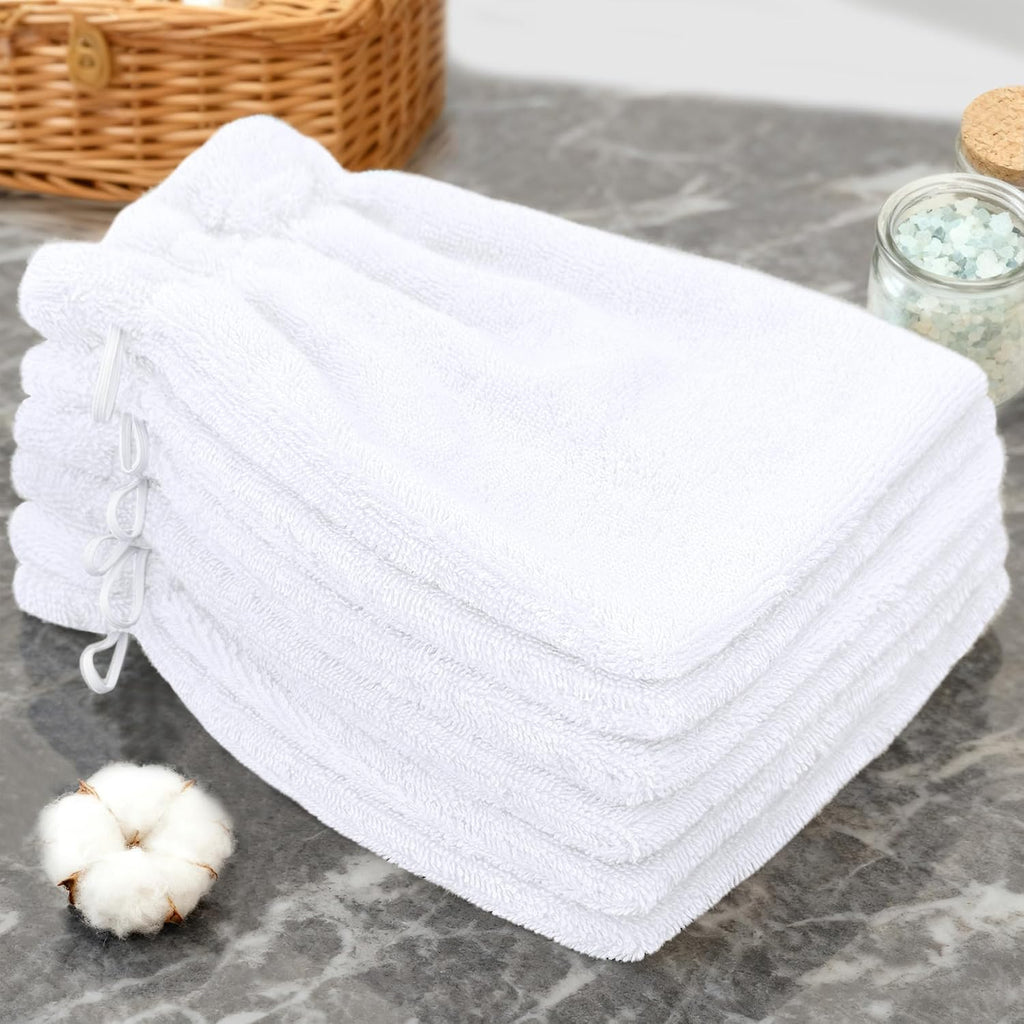 VOOVA & MOVAS White Exfoliating Washcloth 6PC, 8.3"x6.3" - 100% Cotton, Soft Absorbent Body Shower Glove Washcloth with Hanging Loop, Wash Mitts for Body