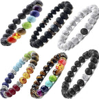 Black Lava Stone 7 Chakra Bracelets 6pcs mix 8mm Yinyang Rock Bead Elastic Natural Stones Gemstones Oil Diffuser Yoga Menditation Beads Bracelets for Men Women Jewelry (6pcs Lava Stone Bracelet)