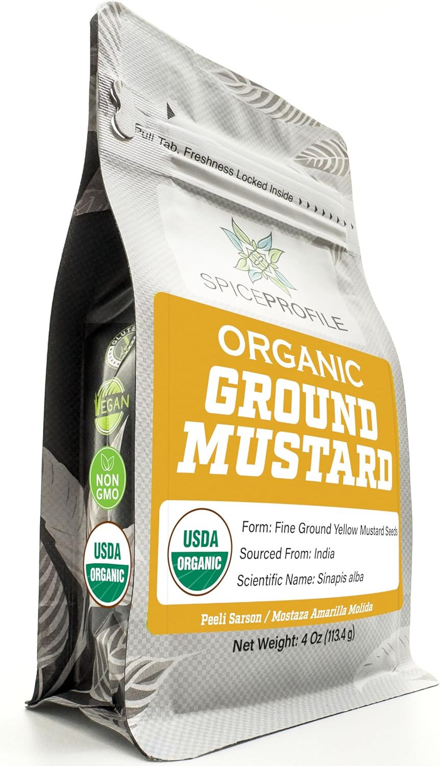 Spice Profile USDA Organic Ground Mustard, Lab Tested, Resealable 4 oz Pouch, Mostaza Amarilla Molida, Peeli Sarson