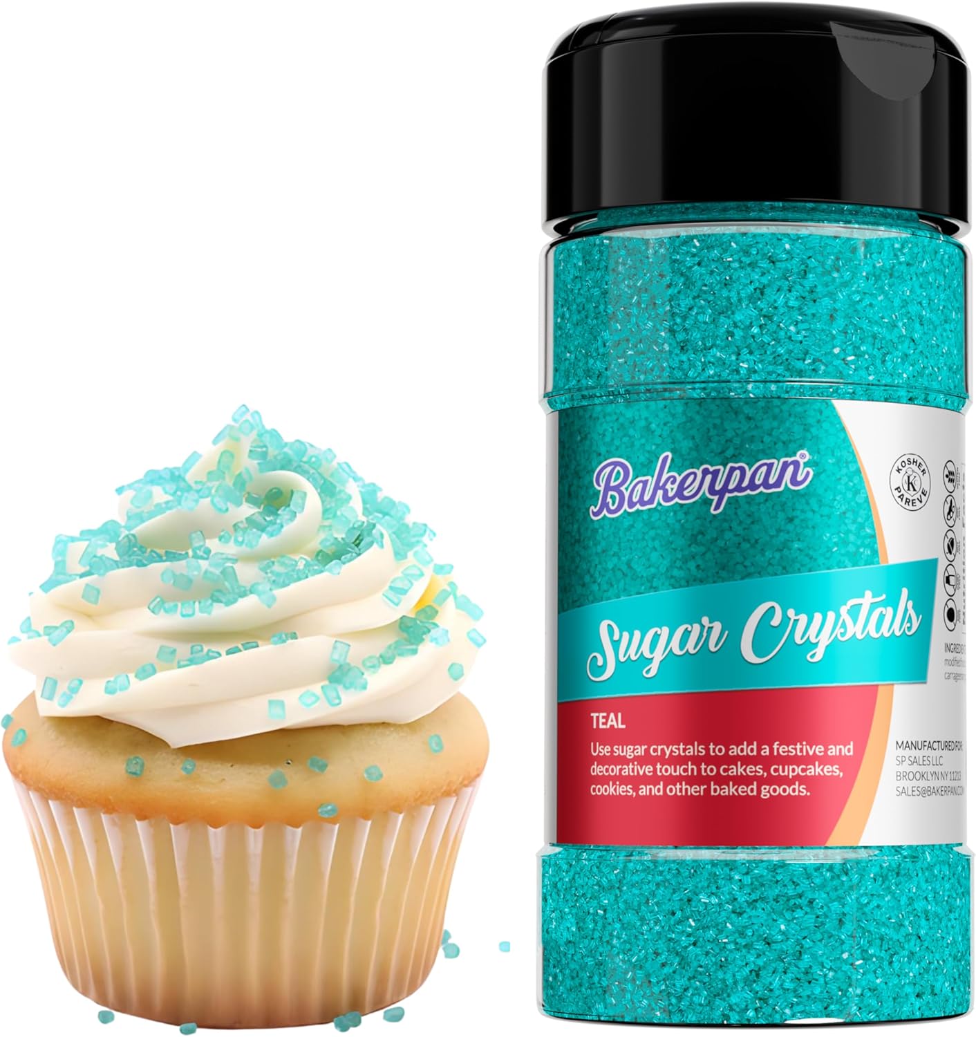 Bakerpan Sugar Sprinkles for Baking - 7 Ounce Teal Decorating Sugar Crystals for Cookies, Cake Pops, Ice Cream (Made in USA)