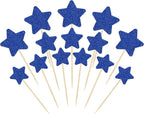 Gyufise 42Pcs Mixed Size Deep Blue Little Star Cupcake Toppers Glitter Twinkle Star Cupcake Picks for Wedding Engagement Bridal Shower Baby Shower Birthday Party Cake Decorations Supplies