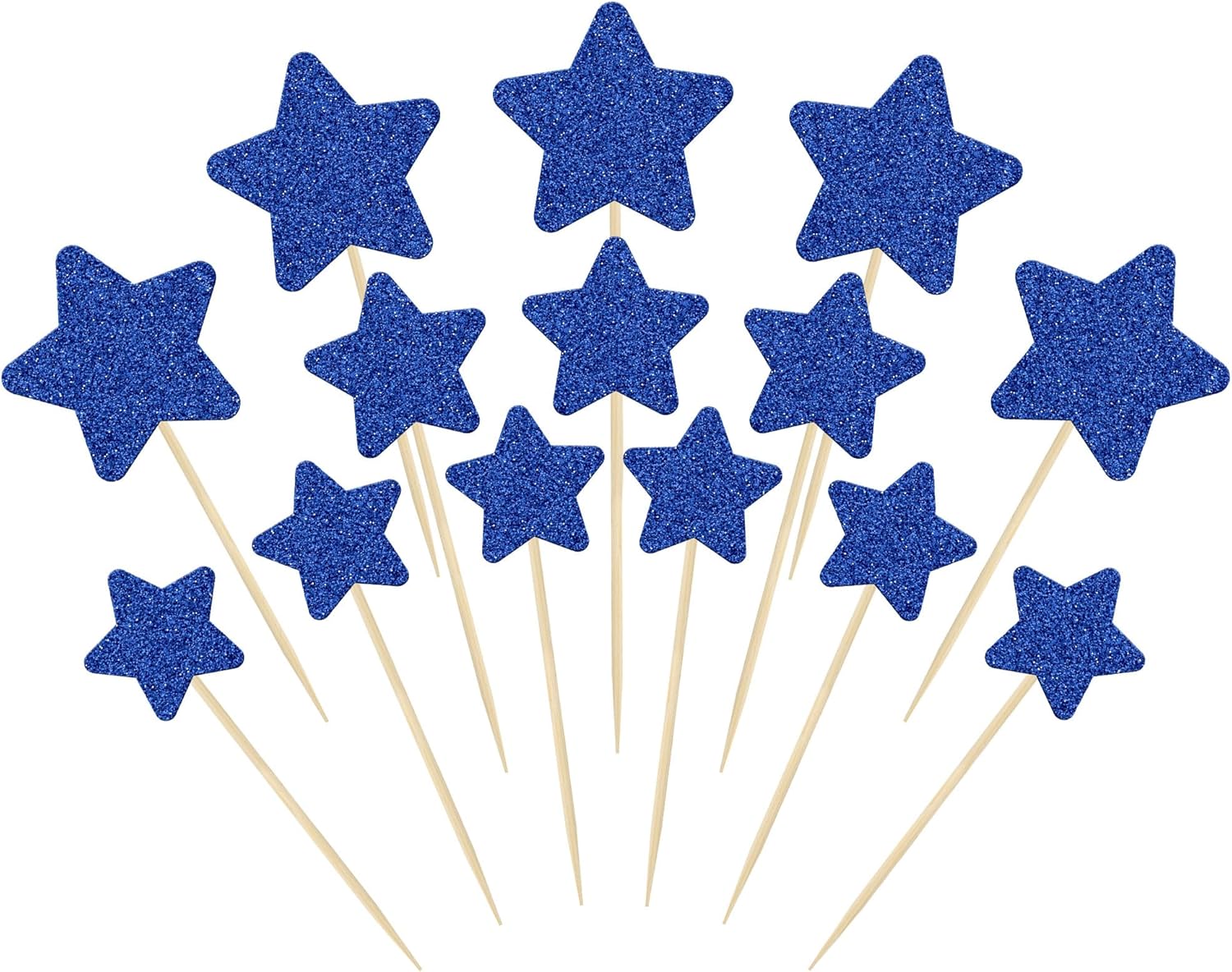 Gyufise 42Pcs Mixed Size Deep Blue Little Star Cupcake Toppers Glitter Twinkle Star Cupcake Picks for Wedding Engagement Bridal Shower Baby Shower Birthday Party Cake Decorations Supplies