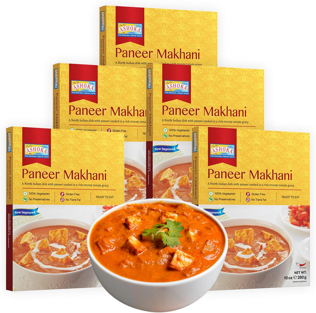 Ashoka Meals 1932, Vegetarian Tomato Cheese Curry, All-Natural, Kosher Certified, Ready to Eat Indian Meals, Authentic Paneer Makhani, Great for Offices, No Preservatives, Pack of 5