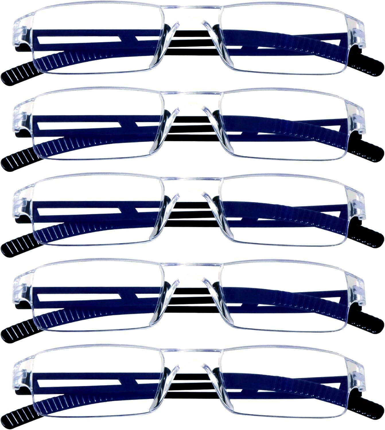 VisionGlobal 5 Pairs Reading Glasses, Blue Light Blocking Glasses, Computer Reading Glasses for Women and Men, Fashion Square Eyewear Frame (Black,+2.50 Magnification)