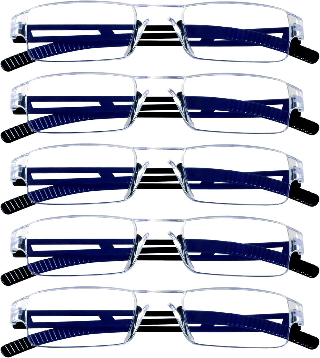 VisionGlobal 5 Pairs Reading Glasses, Blue Light Blocking Glasses, Computer Reading Glasses for Women and Men, Fashion Square Eyewear Frame (Black,+2.00 Magnification)