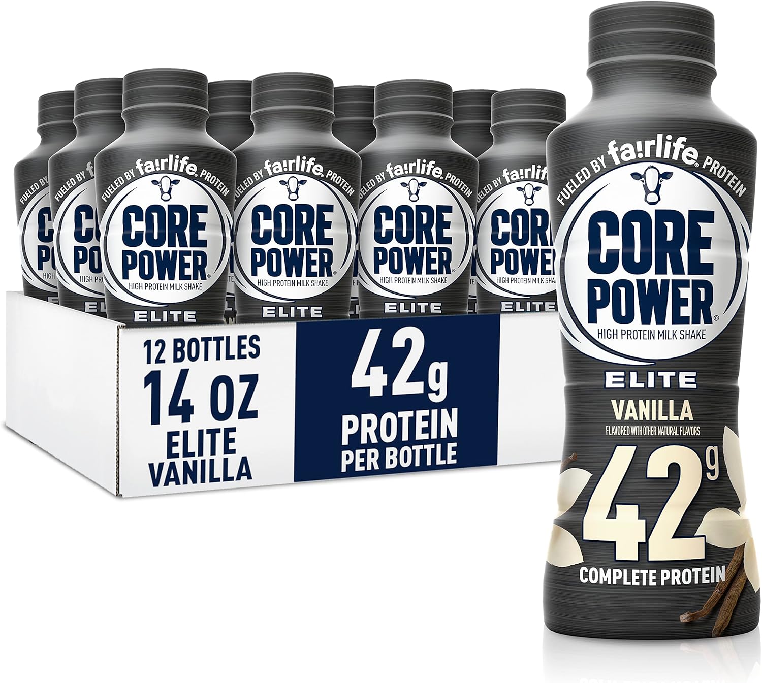 Core Power Elite High Protein Shake, Vanilla, 42g Bottle, 14oz, 12 Pack